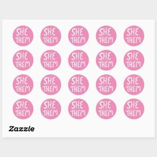SHE/THEM Pronounars Rosa Handlettering Set of Runt Klistermärke