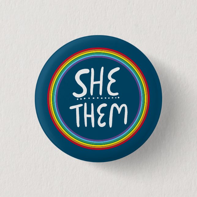 SHE/THEM Pronouns Rainbow Handlettered Minimal Bu Knapp (Framsida)