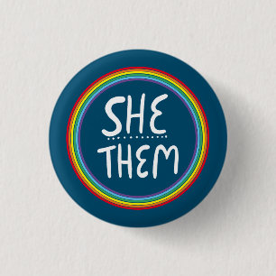SHE/THEM Pronouns Rainbow Handlettered Minimal Bu Knapp