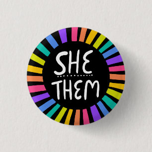 SHE/THEM Pronouns Rainbow Handlettered Pride Knapp