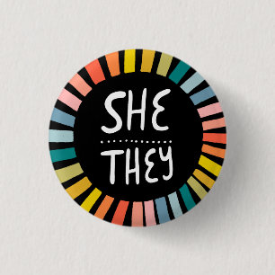 SHE/THEY Pronouns Rainbow Handlettered Pride Knapp