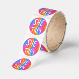 SHE/THEY Pronouns Rainbow Handlettering Roll of Runt Klistermärke