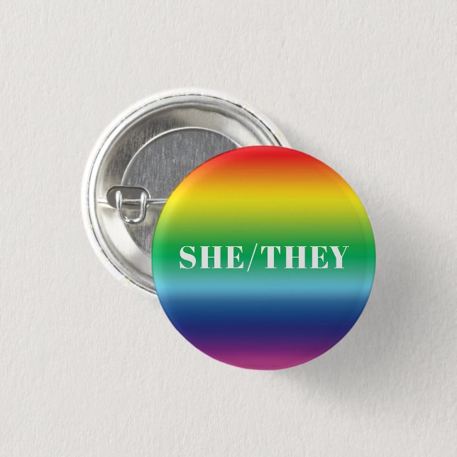 She, They rainbow gender Pronouns Lgbtq gay Pride Knapp (Framsida & baksida)