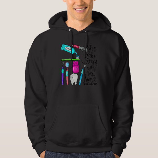 She Works Willingly With Her Hands  Dental Christm Hoodie (Framsida)