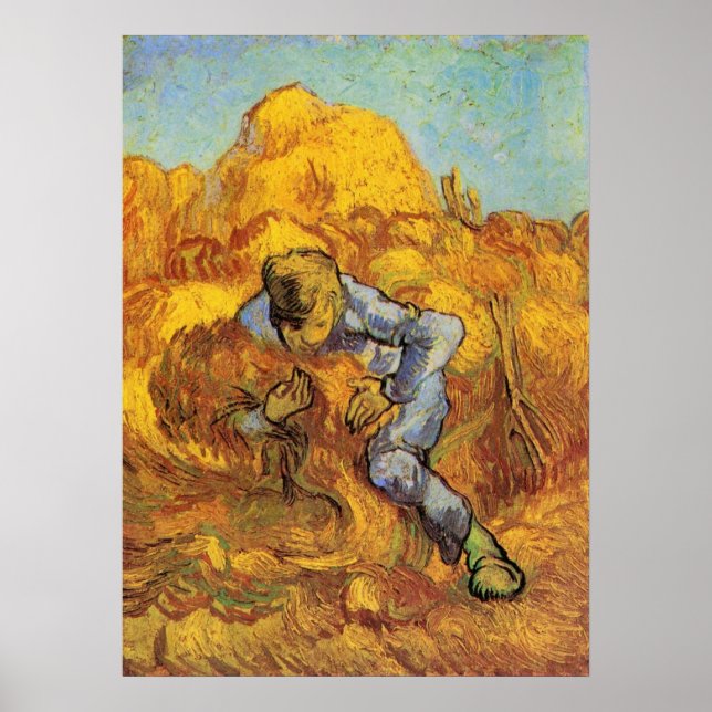Sheaf Binder (efter Millet) av Vincent van Gogh Poster (Framsidan)
