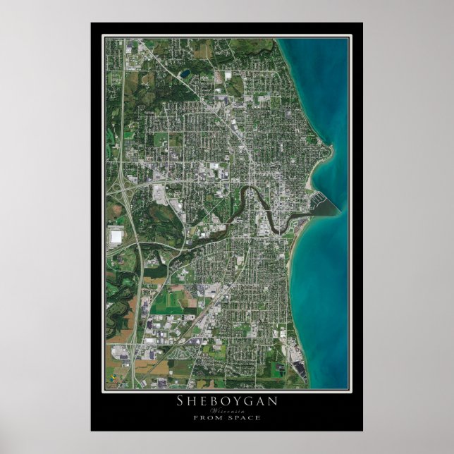 Sheboygan Wisconsin Satellite Poster Karta (Framsidan)