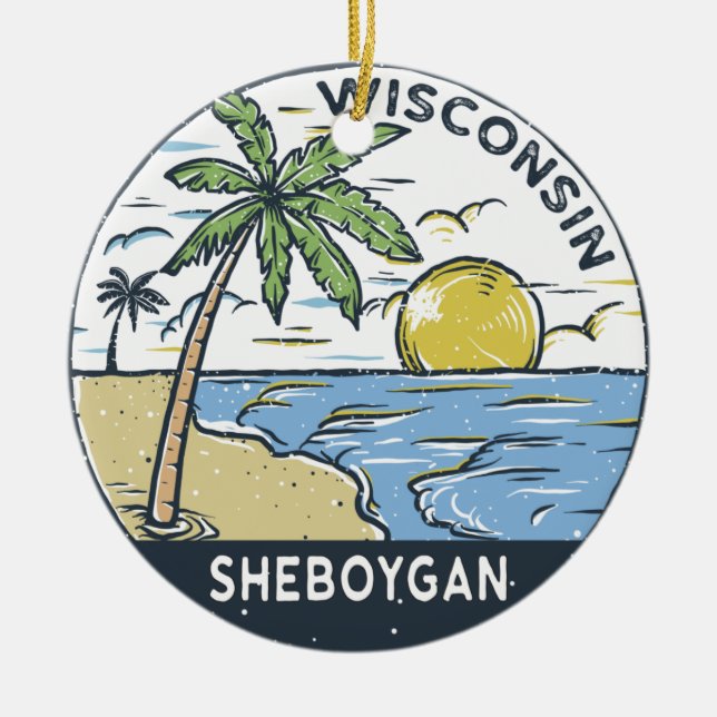 Sheboygan Wisconsin Vintage Julgransprydnad Keramik (Framsidan)