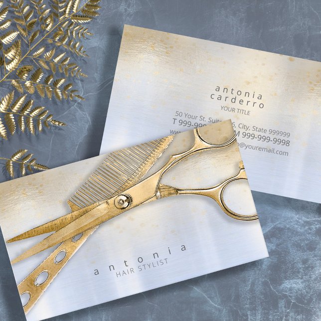 Sheen and Shears Hair Stylist Guld/Blue ID814 Visitkort (Skapare uppladdad)