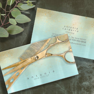 Sheen and Shears Hair Stylist Guld/Teal ID814 Visitkort