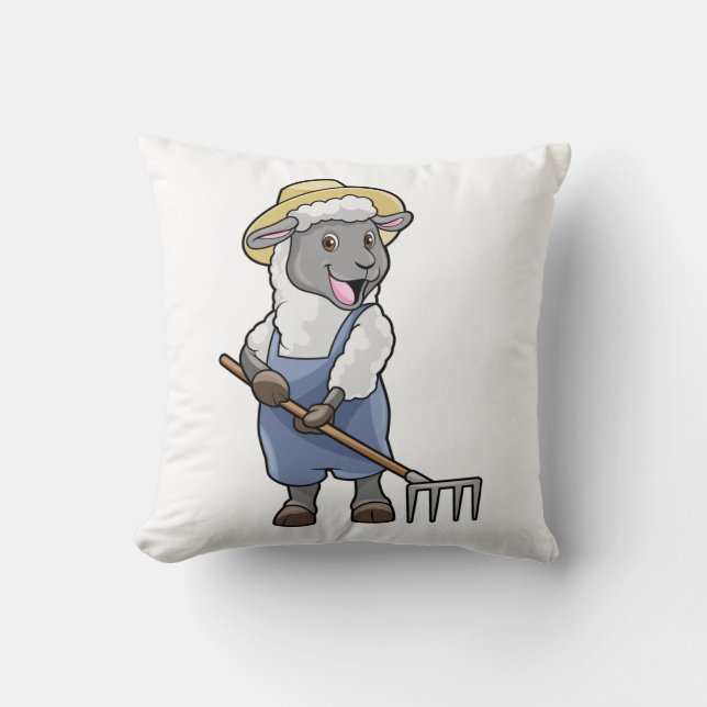 Sheep as Farmer with Rake & Hat Kudde (Framsida)