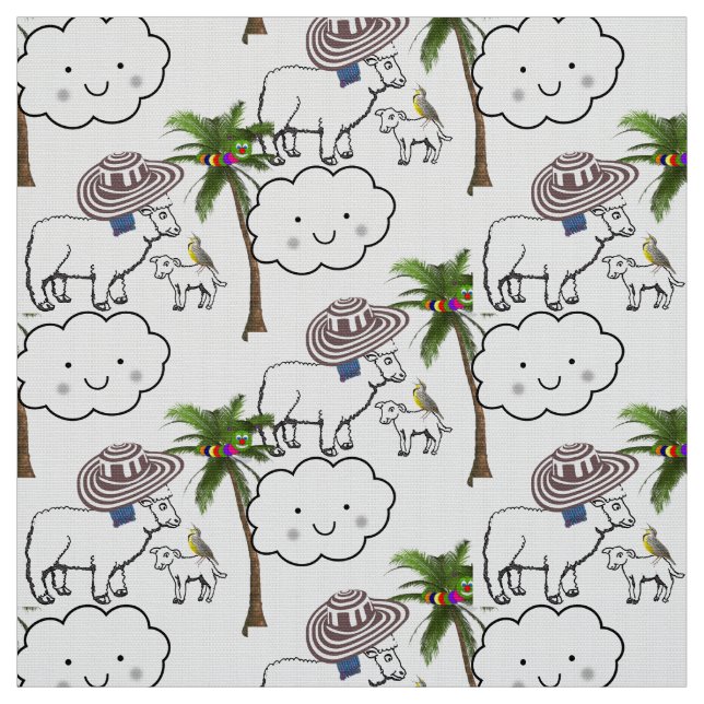 Sheep Handflatan Träd Fabric Tyg (Provkarta)