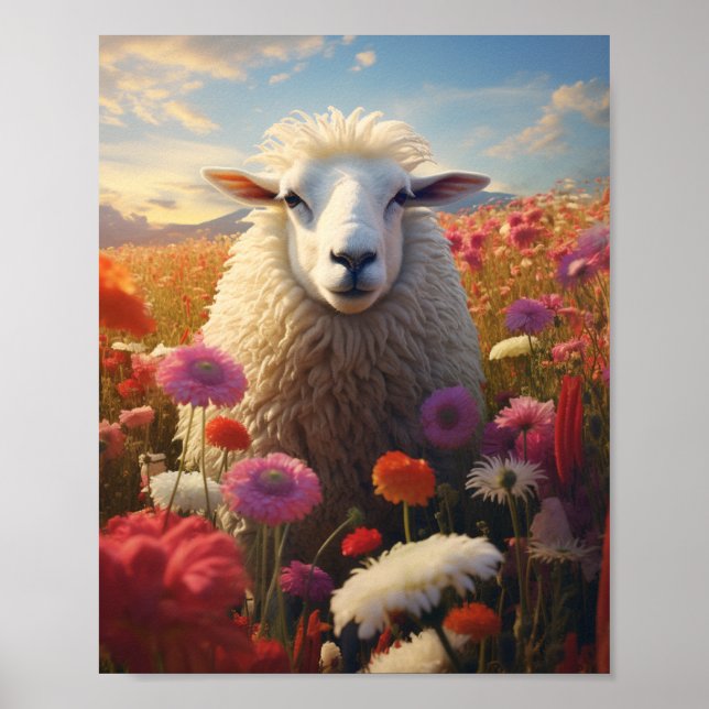 Sheep in a field of Flowers 🌺 Poster (Framsidan)