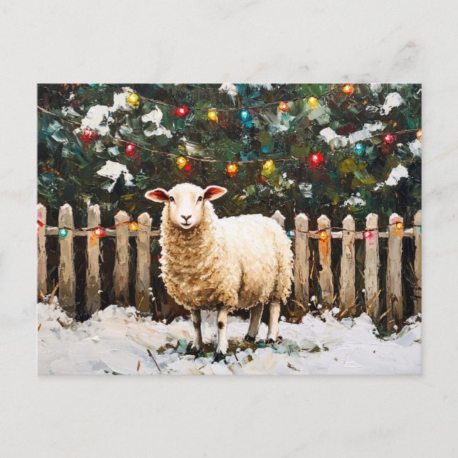 Sheep in Holiday Snow Scene Vykort (Framsida)