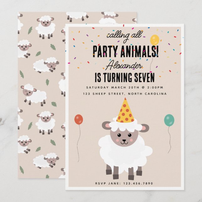 Sheep Lamb Cute Farm Party Animals Birthday Inbjudningar (Fram/baksida)