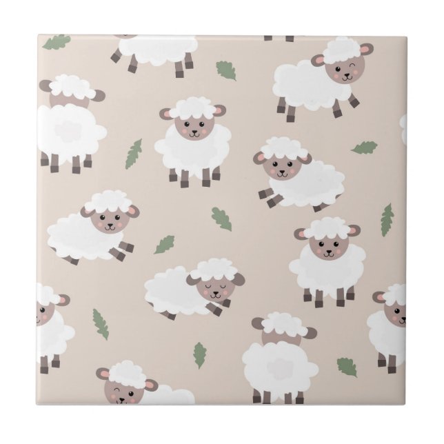 Sheep & Lamb Cute Gender Neutral Baby Nursery Kakelplatta (Framsidan)