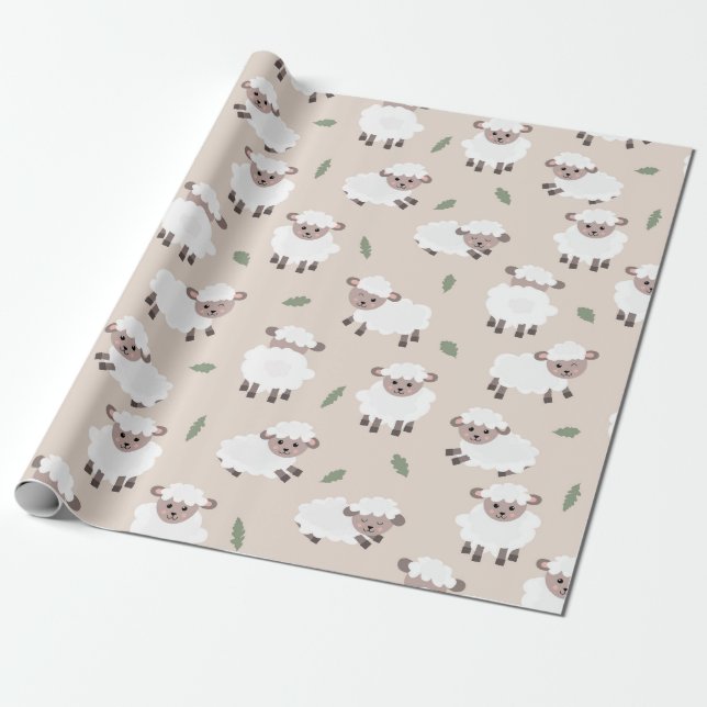 Sheep & Lamb Cute Hand Drawn Farm Animals Presentpapper (Utrullad)