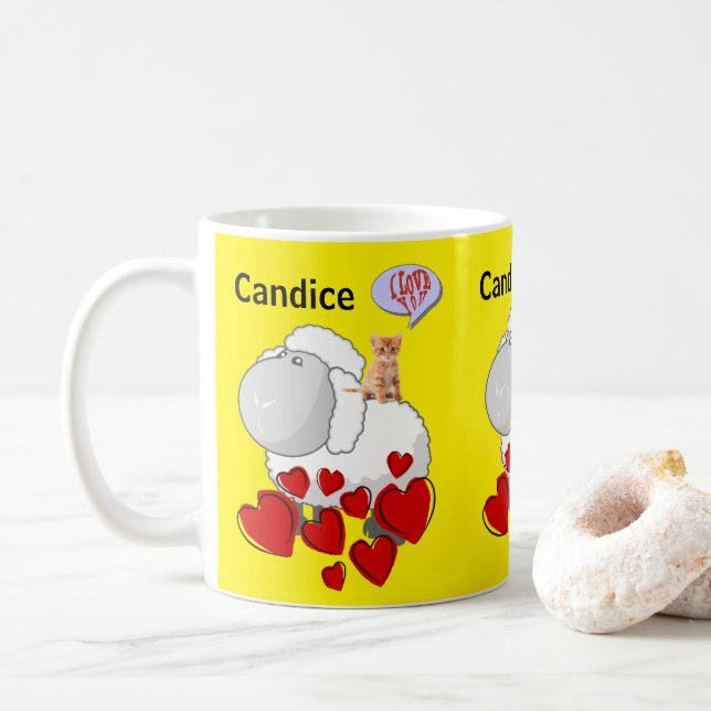 Sheep Red Hearts Gult Mugg (Med munk)