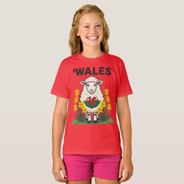 Sheep Support Wales St Davids Day Design T Shirt (Hel framsida)
