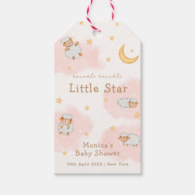 Sheep Twinkle Twinkle Måne Stars Girl Baby Shower Presentetikett (Framsidan)