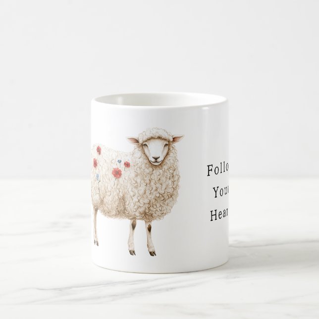 Sheep With Red Poppy Flowers Kaffemugg (Center)