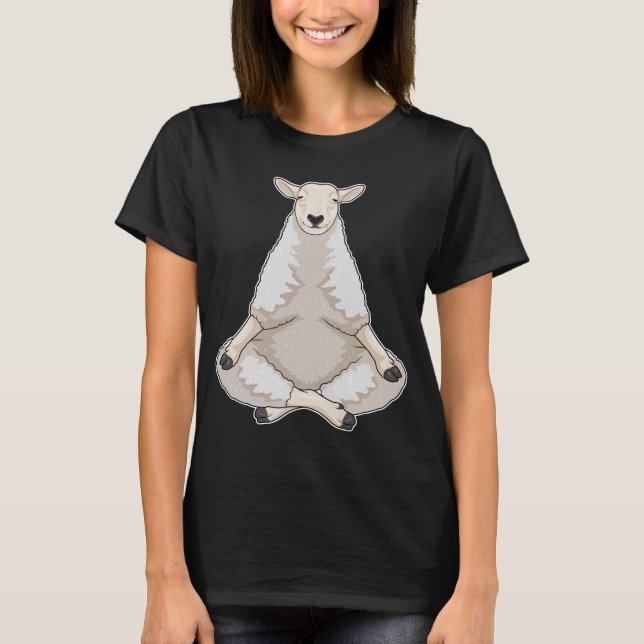 Sheep Yoga Fitness Meditation T Shirt (Framsida)