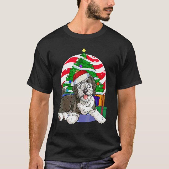 Sheepadoodle Dog Santa Christmas Tree Decor T Shirt (Framsida)