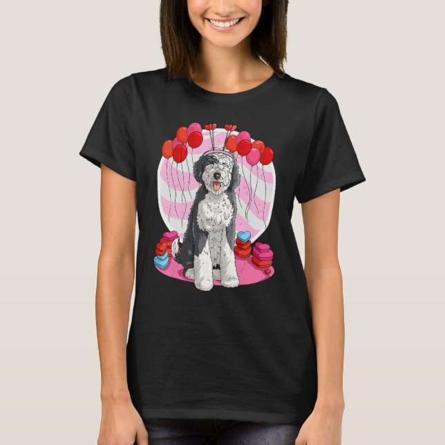 Sheepadoodle Heart Valentine Day Dog T Shirt (Framsida)