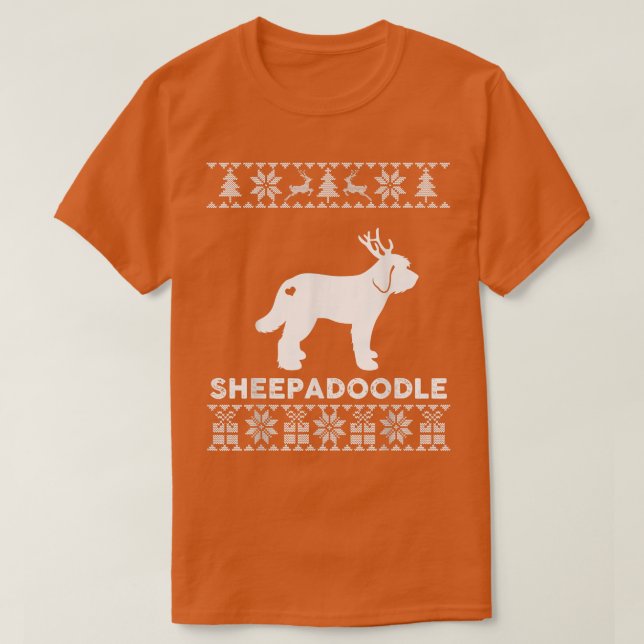 Sheepadoodle Hund älskare Julafton Reindeer Ugly C T Shirt (Design framsida)