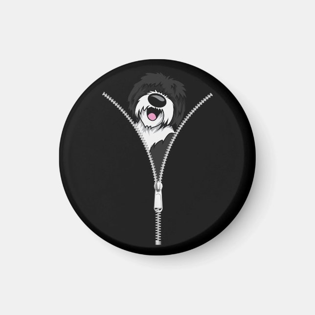 Sheepadoodle Hund Zipper Funny Puppy Hundägare Magnet (Framsidan)