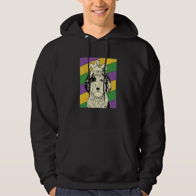 Sheepadoodle Jester Mardi Gras Doodle Dog Mom or D Hoodie (Framsida)