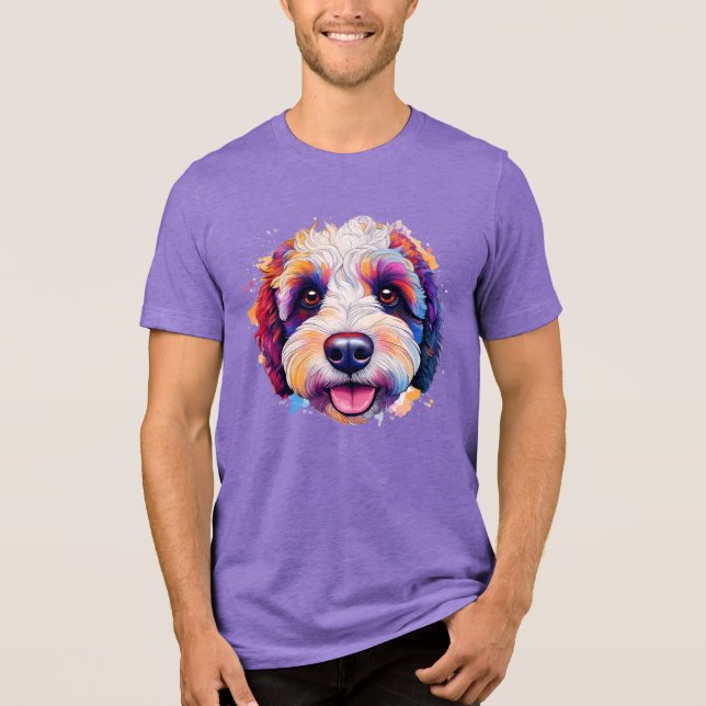 Sheepadoodle lycklig ansikte fullt i färg! t shirt (Framsida)