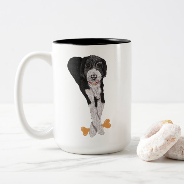 Sheepadoodle och benkaffemugg Två-Tonad mugg (Med munk)