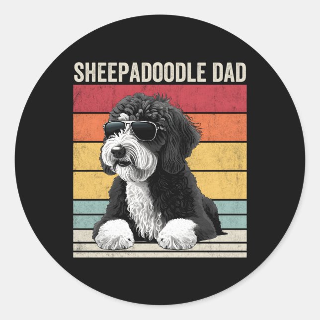Sheepadoodle Pappa Runt Klistermärke (Framsida)
