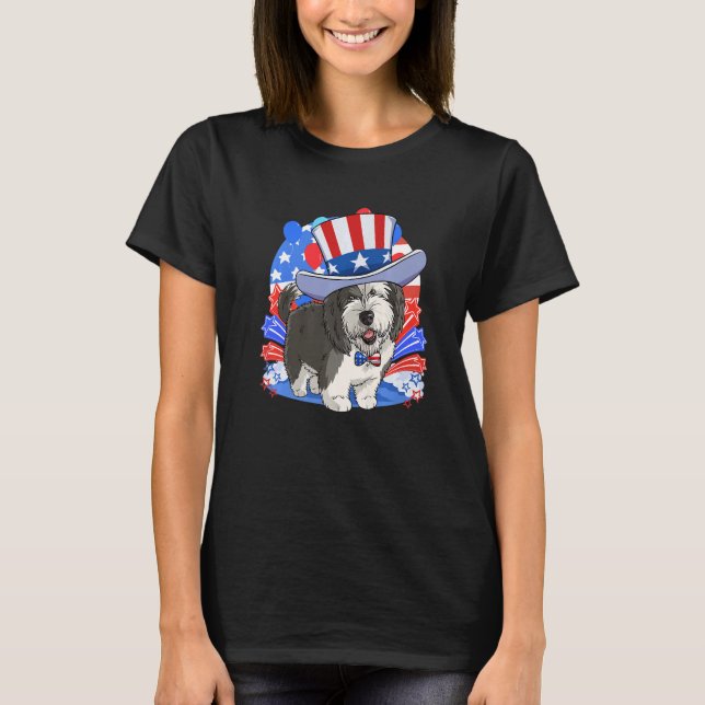 Sheepadoodle Patriotic farbror Sam 4:e juli Ameri T Shirt (Framsida)