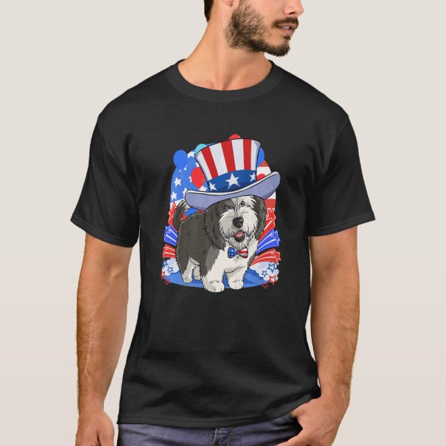 Sheepadoodle Patriotic farbror Sam 4:e juli Ameri T Shirt (Framsida)
