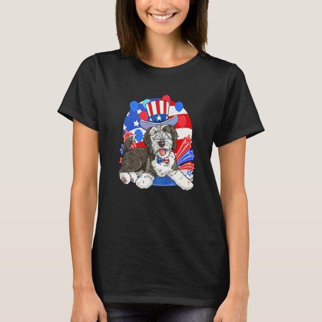 Sheepadoodle Patriotisk Uncle Sam 4:e Juli Ameri T Shirt (Framsida)