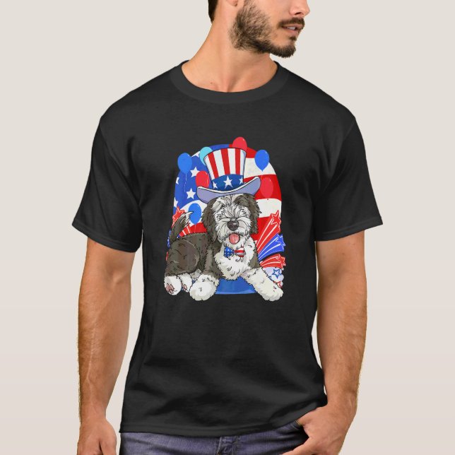 Sheepadoodle Patriotisk Uncle Sam 4:e Juli Ameri T Shirt (Framsida)