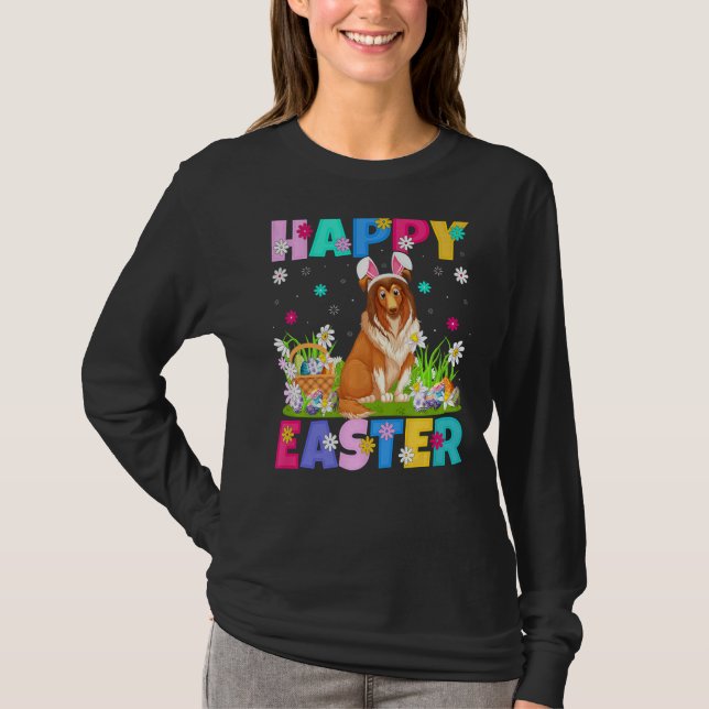 Sheepdog Glad påsk Bunny Sheepdog Påsk Söndag T Shirt (Framsida)