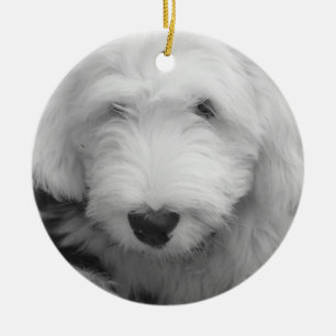 Sheepdogvalpprydnad Julgransprydnad Keramik