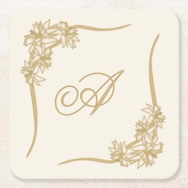 Sheer Poinsettia Snöre Monogram Underlägg Papper Kvadrat (Framsidan)