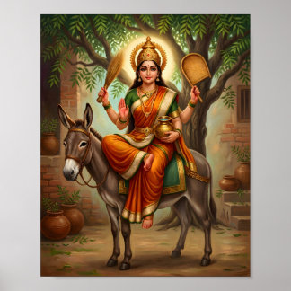 Sheetla Mata hinduisk väggplansch för tillbedjan Poster