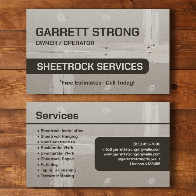 Sheetrock Services Anpassad entreprenörsbranding Visitkort (Skapare uppladdad)
