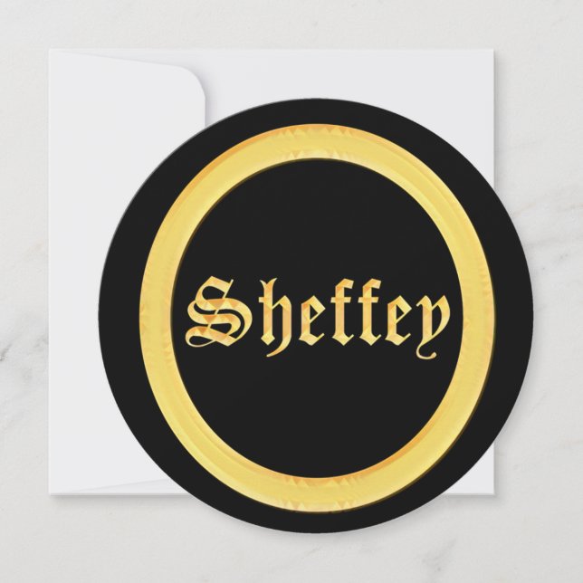 Sheffey Typsnitt - Black och Guld Monogram Inbjudningar (Framsida)