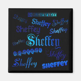 Sheffey Typsnitt - Blue on Black magnet
