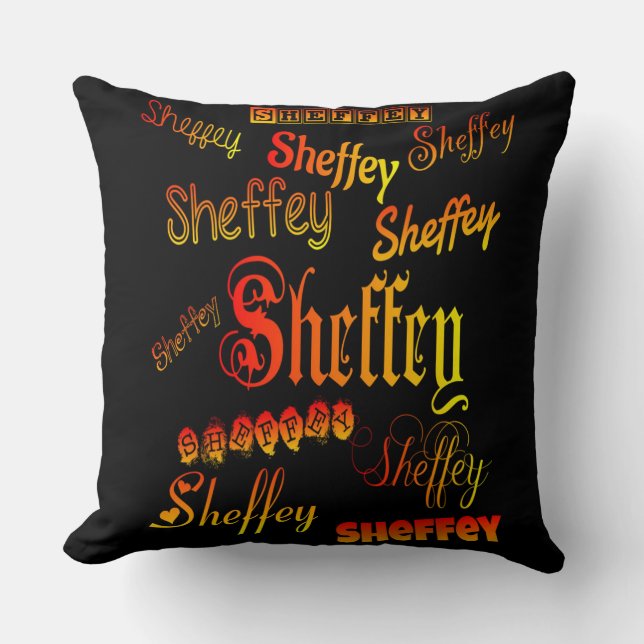 Sheffey Typsnitt - Orange, rött och Gult Kudde (Framsida)
