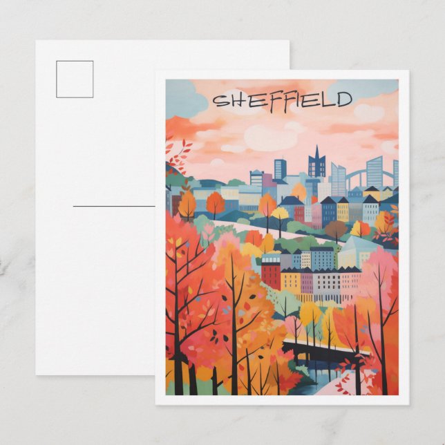 Sheffield England Vintage Resa Konst Vykort (Fram/baksida)