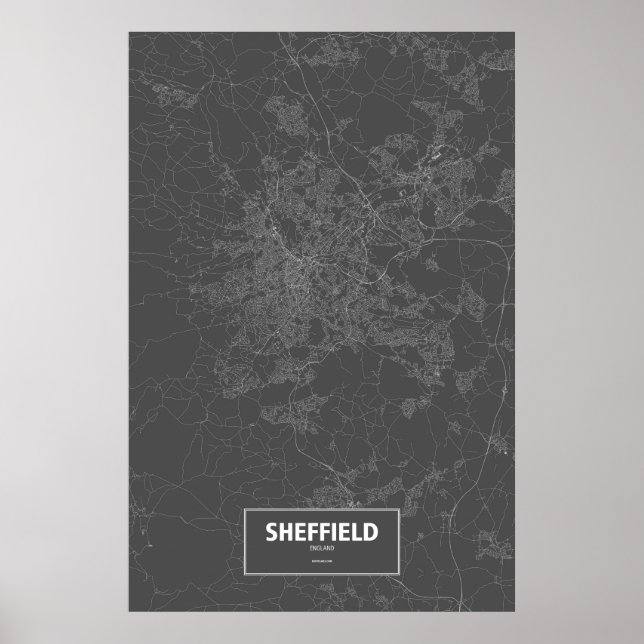Sheffield, England (vit på svart) Poster (Framsidan)
