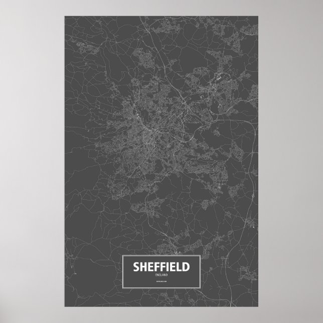 Sheffield, England (vit på svart) Poster (Framsidan)