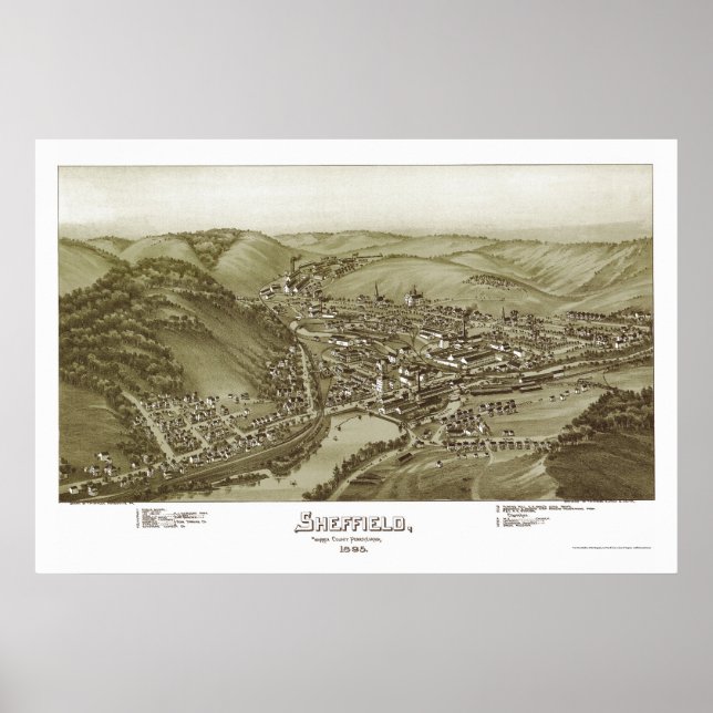 Sheffield, PA Panoramic Karta - 1895 Poster (Framsidan)