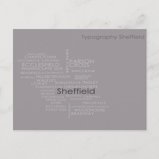 Sheffield Typography Karta Vykort (Framsida)